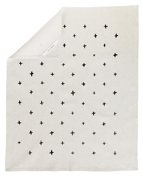 Black plus patterned tea towel - Cotton & Flax