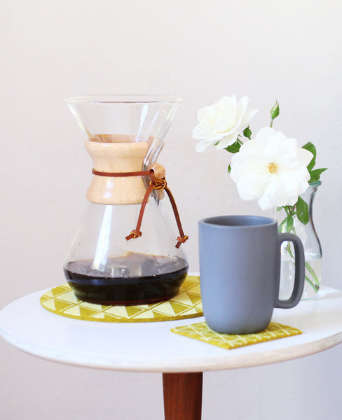 Gold wool felt trivet and coaster