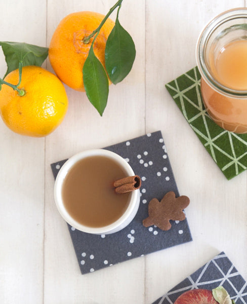 Patterned felt coasters with citrus fruit