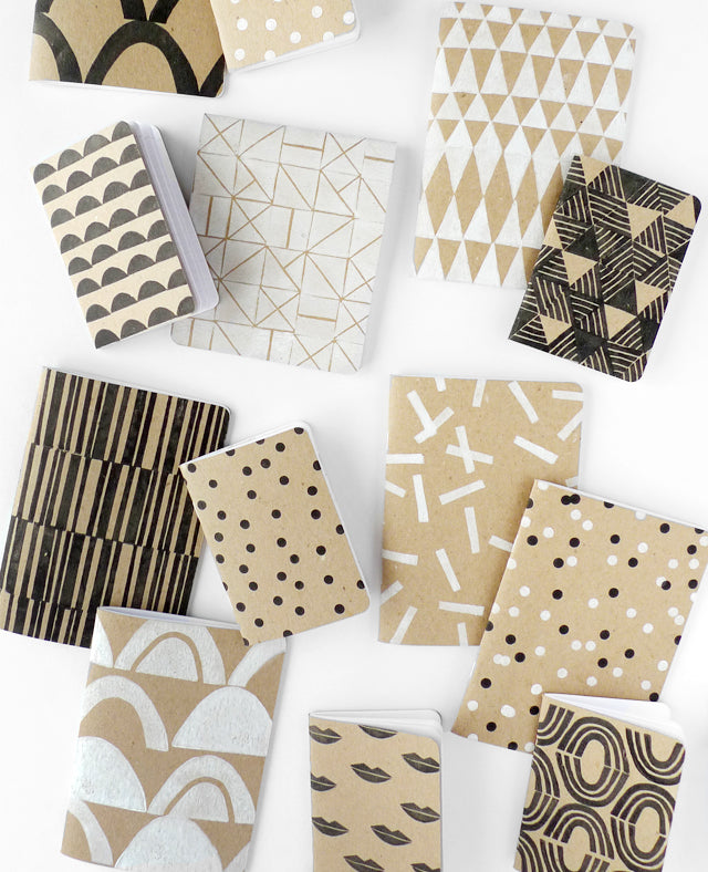 Block printing class - learn to print your own patterns on notebooks