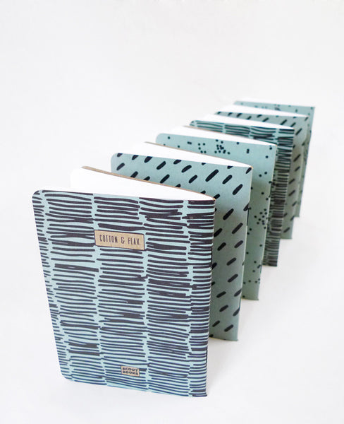 Blue Patterned Notebooks — Cotton & Flax
