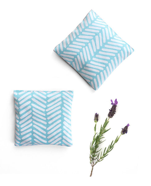 Lavender sachets - made with bright teal blue patterned fabric