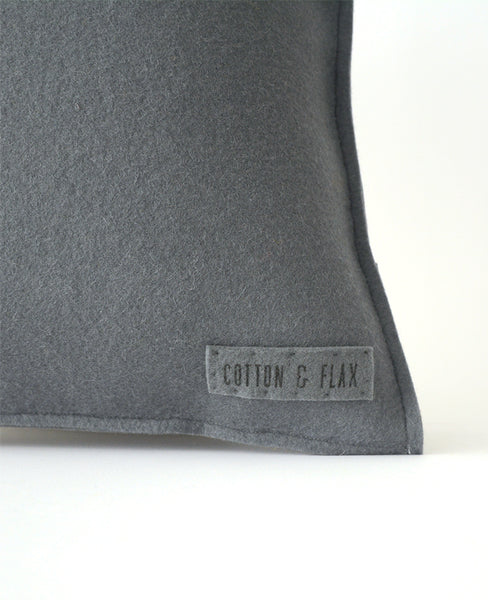 Grey wool felt pillow tag with logo