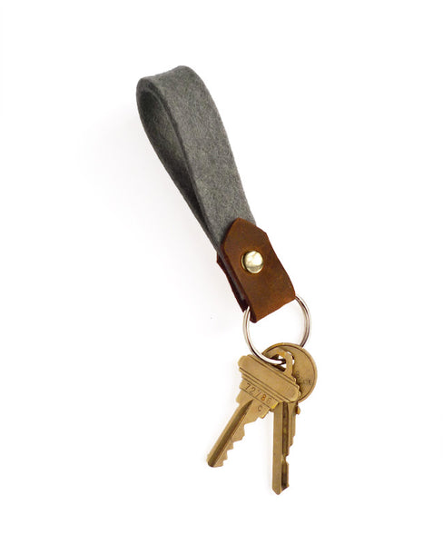 Grey Felt and Leather Keychain