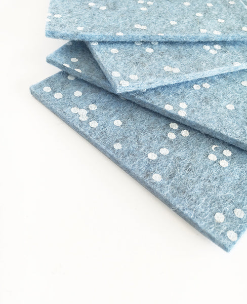 Ice blue wool felt coasters side detail - Cotton & Flax