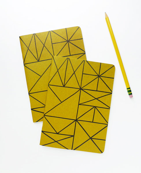 Two Gold Grid Recycled Notebooks with a pencil - 5 x 7 inches